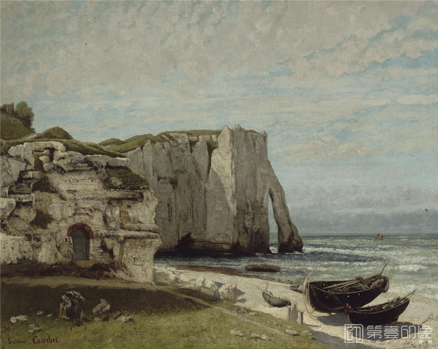 油画-巴黎奥赛博物馆-Gustave Courbet-The Etretat Cliffs after the Storm-110